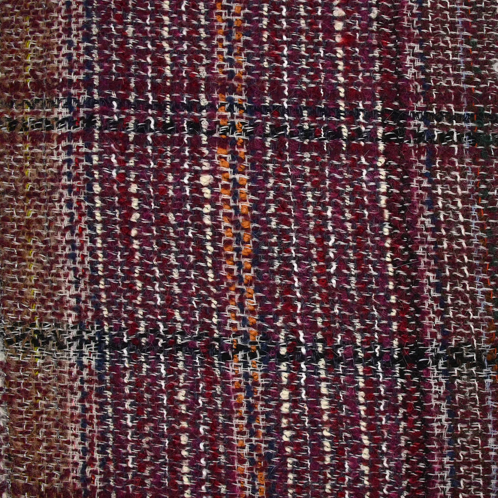 Tweed de laine mélangée Capucine ligne marine et noire fond lie de vin - Image 4