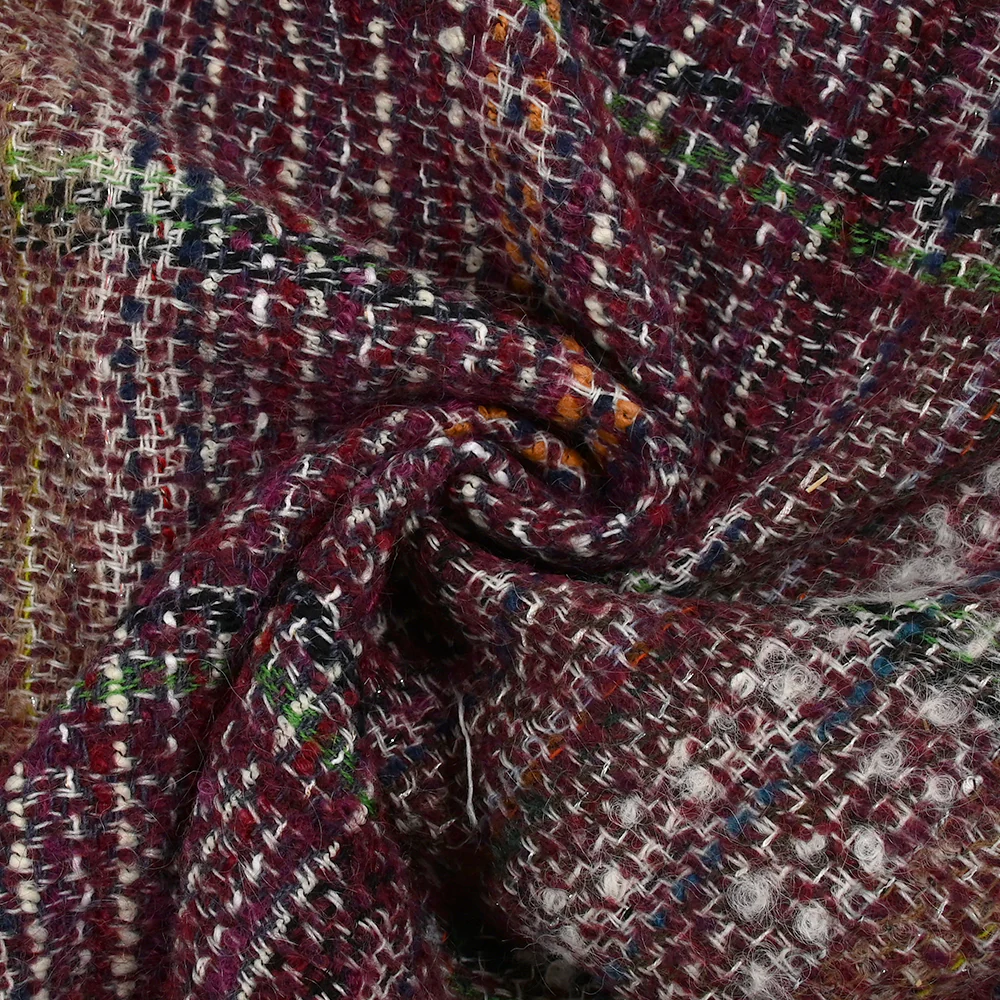 Tweed de laine mélangée Capucine ligne verte et noire fond lie de vin - Image 2