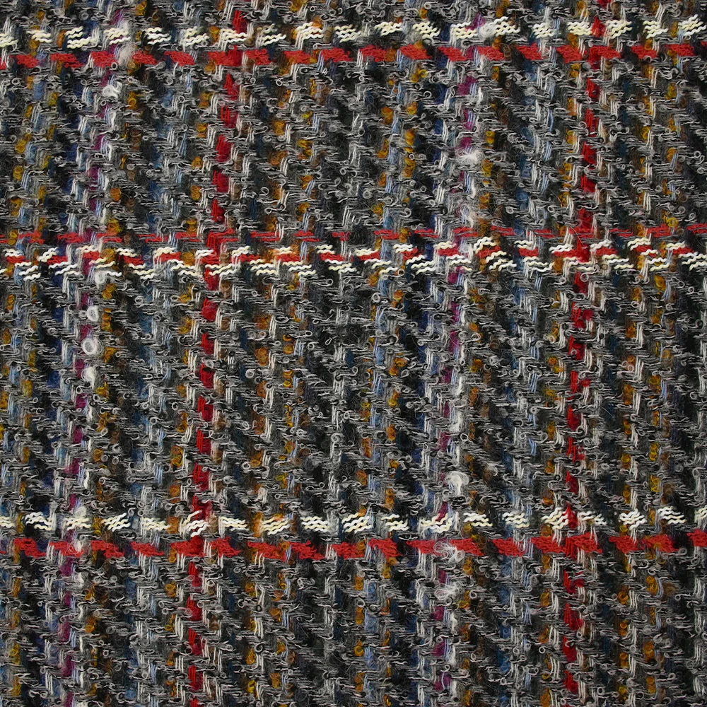 Tweed de laine mélangée Célestine ligne écrue et rouge fond gris - Image 4