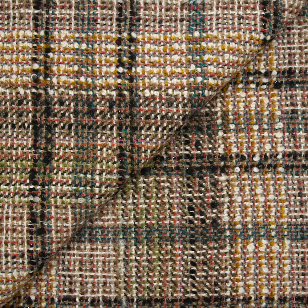 Tweed de laine mélangée Clémence ligne noire et canard fond beige et blanc