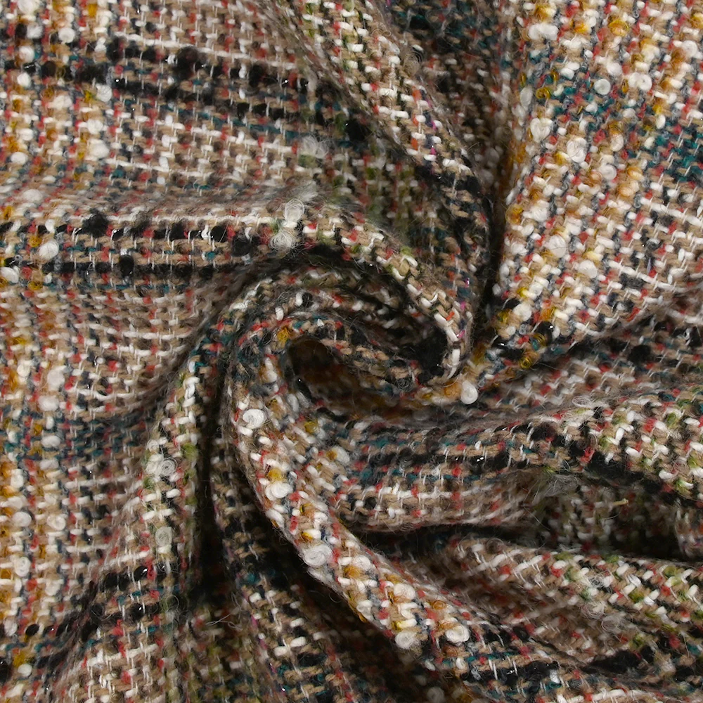 Tweed de laine mélangée Clémence ligne noire et canard fond beige et blanc - Image 2