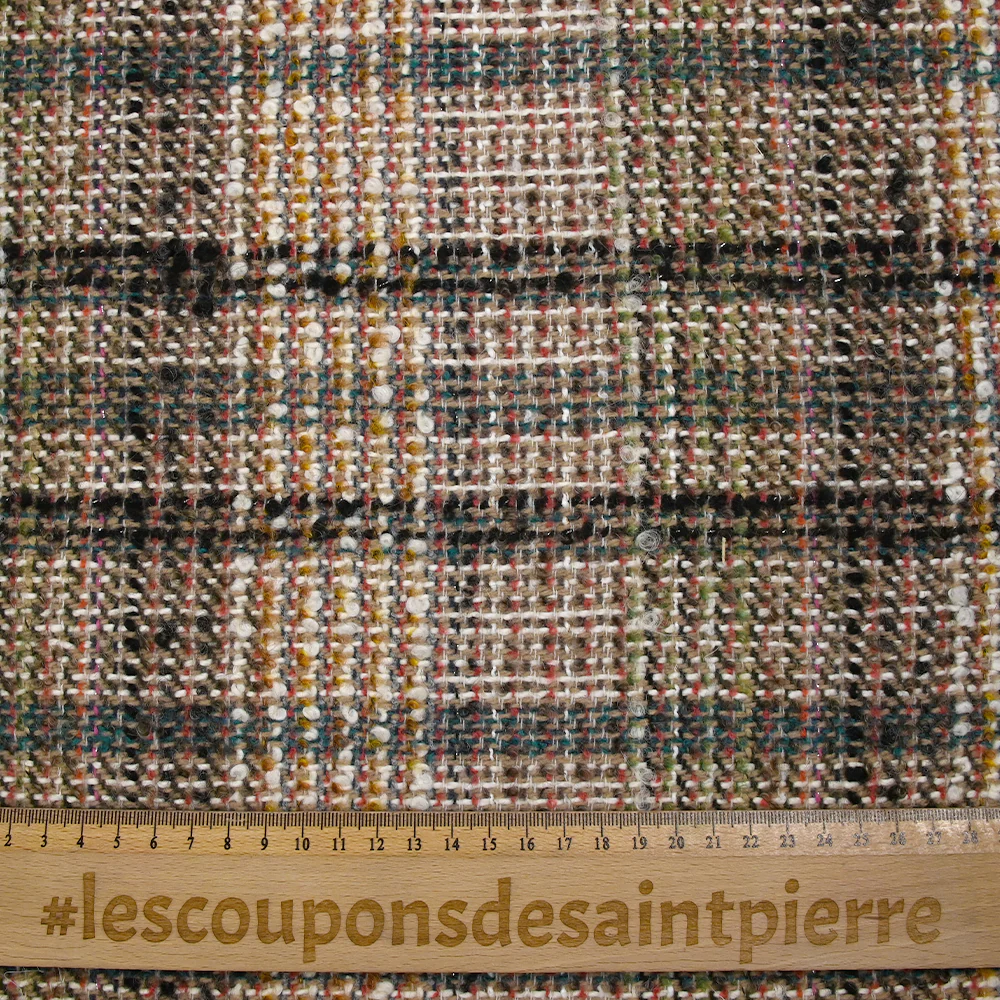 Tweed de laine mélangée Clémence ligne noire et canard fond beige et blanc - Image 3