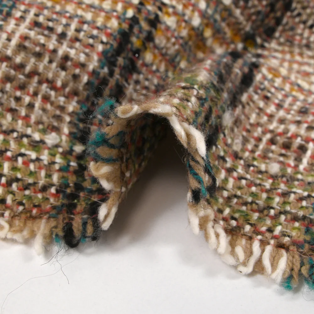 Tweed de laine mélangée Clémence ligne noire et canard fond beige et blanc - Image 7