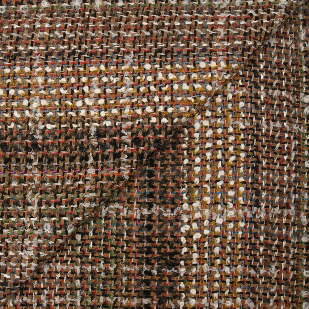 Tweed de laine mélangée Flavie fond beige et noir