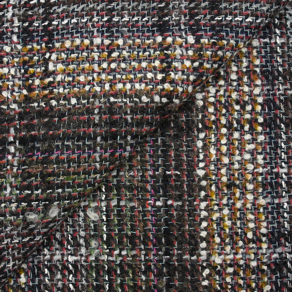 Tweed de laine mélangée Garance fond marron et marine