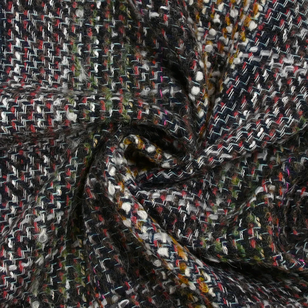 Tweed de laine mélangée Garance fond marron et marine - Image 2