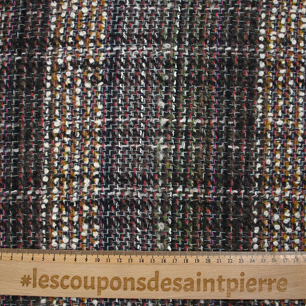 Tweed de laine mélangée Garance fond marron et marine - Image 3