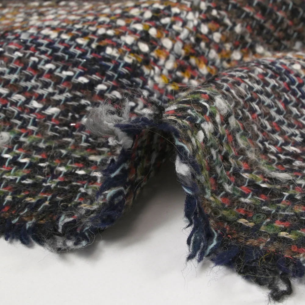 Tweed de laine mélangée Garance fond marron et marine - Image 7