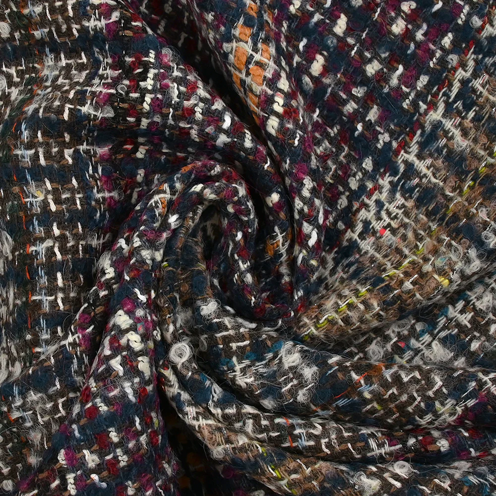 Tweed de laine mélangée Hortense ligne marine fond marron - Image 2