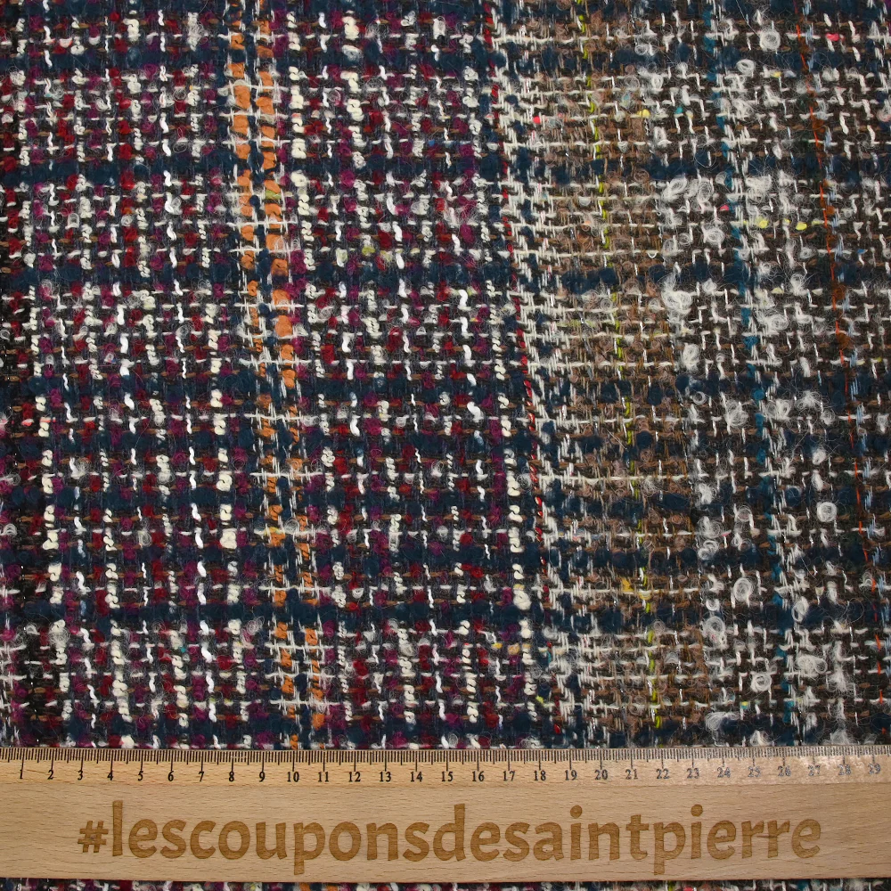 Tweed de laine mélangée Hortense ligne marine fond marron - Image 3