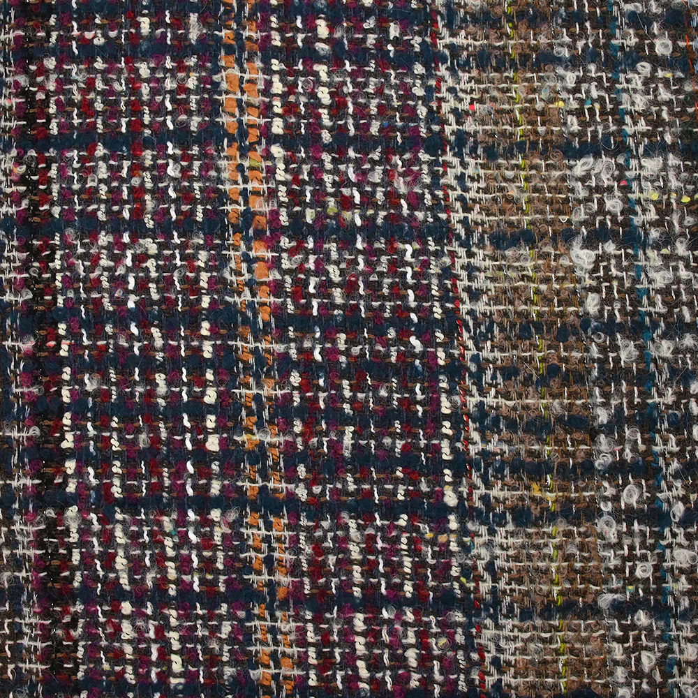 Tweed de laine mélangée Hortense ligne marine fond marron - Image 4