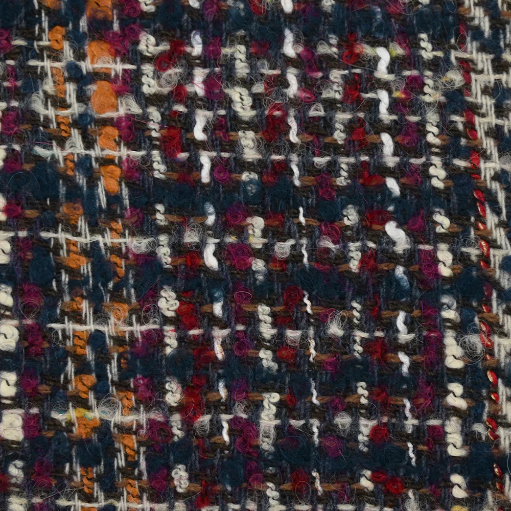 Tweed de laine mélangée Hortense ligne marine fond marron - Image 5