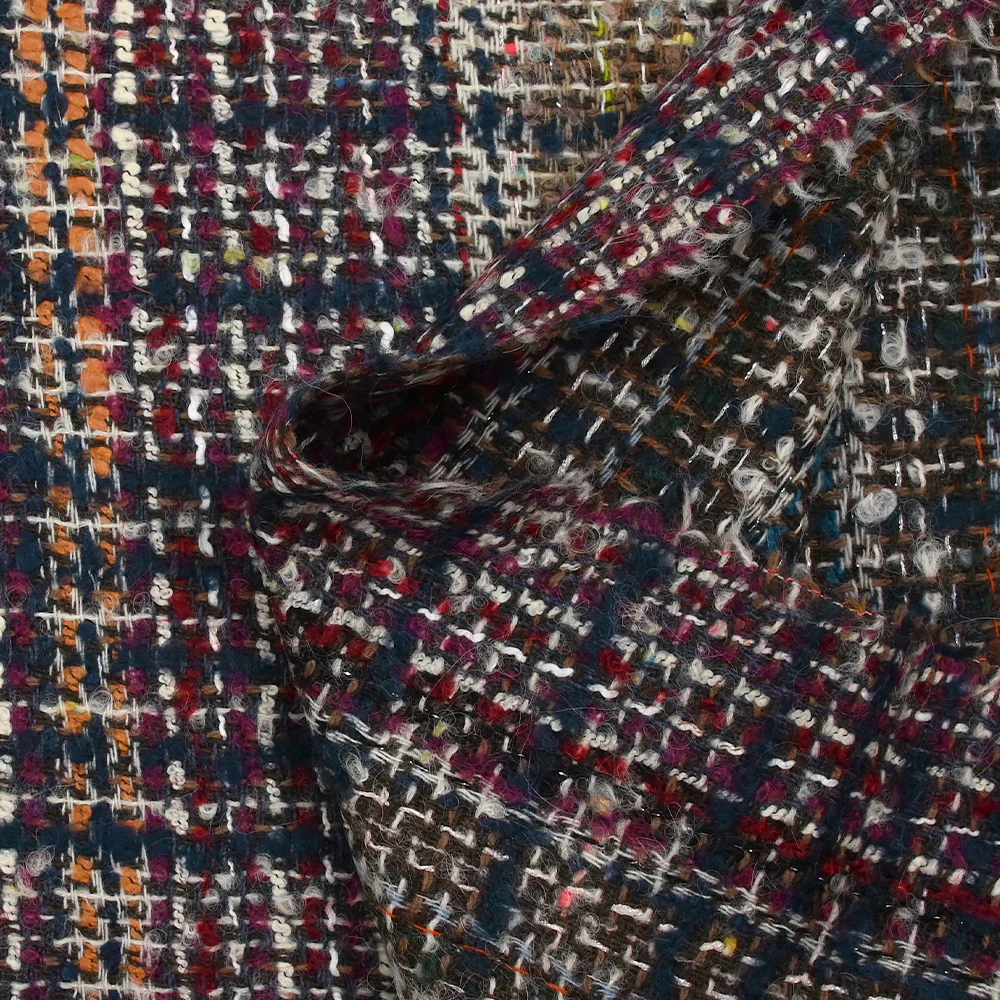 Tweed de laine mélangée Hortense ligne marine fond marron - Image 6