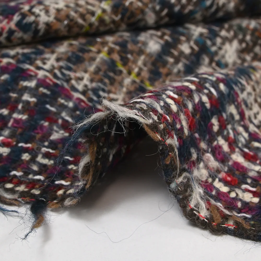 Tweed de laine mélangée Hortense ligne marine fond marron - Image 7