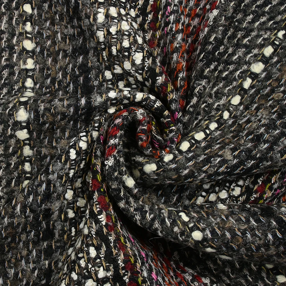 Tweed de laine mélangée Olympe rayé fond anthracite - Image 2