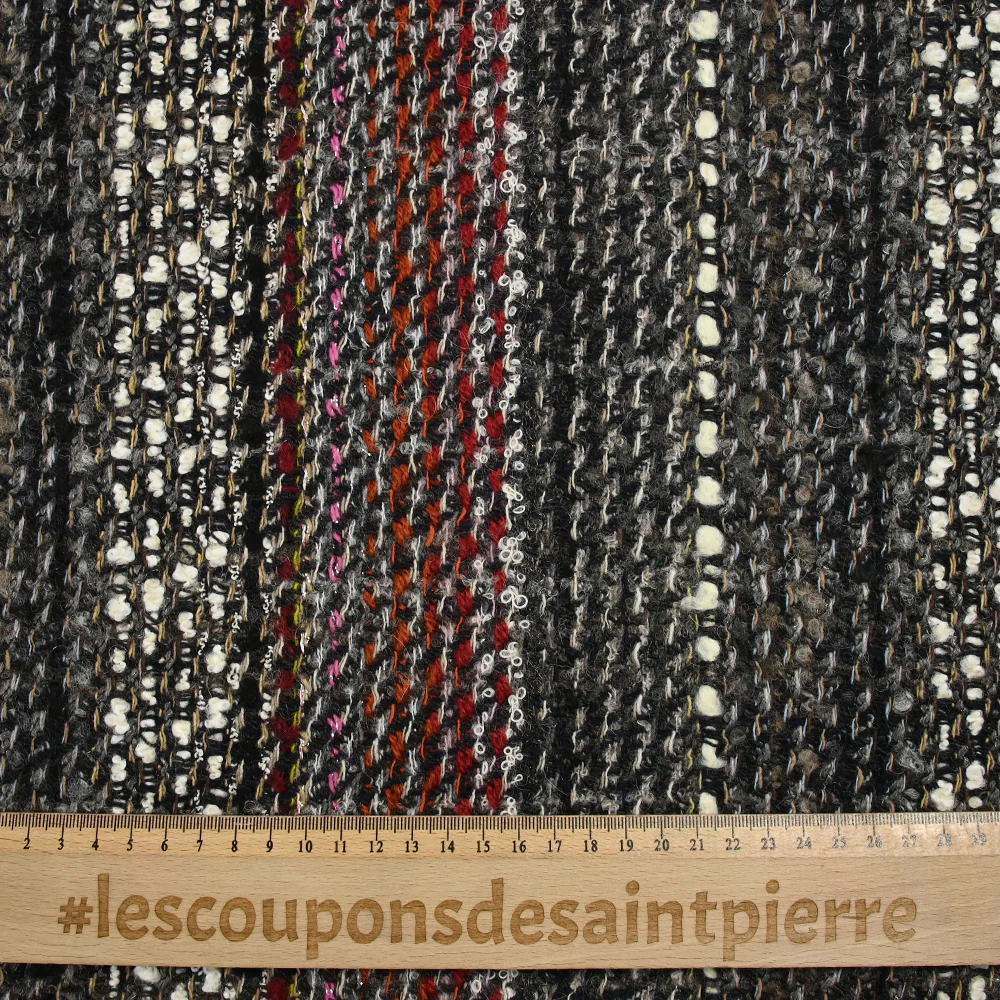 Tweed de laine mélangée Olympe rayé fond anthracite - Image 3