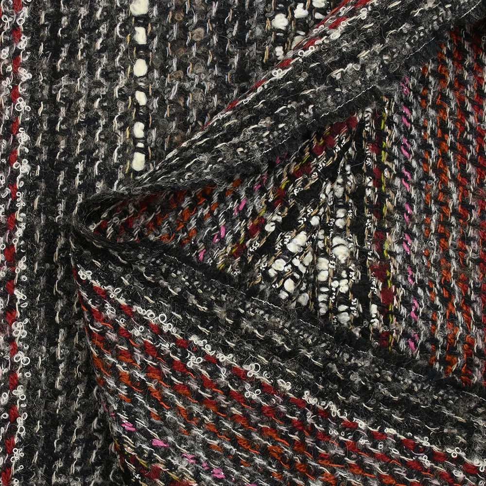 Tweed de laine mélangée Olympe rayé fond anthracite - Image 6