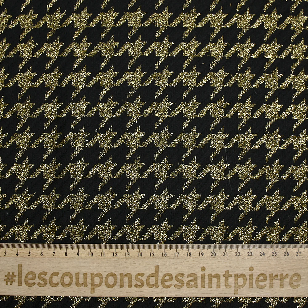 Tweed de laine mélangée pied de poule doré fond noir - Image 3