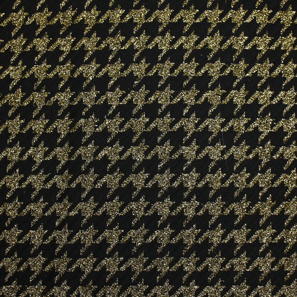 Tweed de laine mélangée pied de poule doré fond noir - Image 4