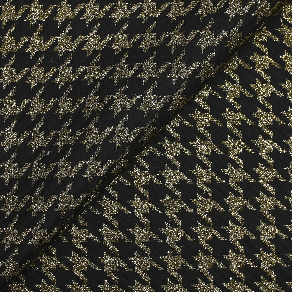 Tweed de laine mélangée pied de poule doré fond noir - Image 5