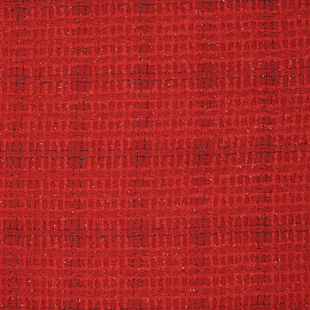 Tweed de polyester Lurex carreaux ligne noire fond rouge - Image 4