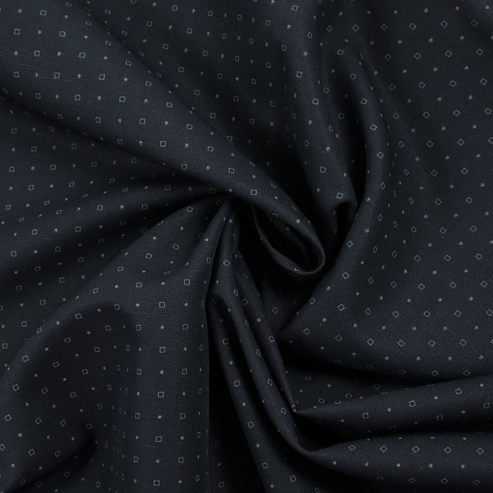 Twill de coton imprimé carré et pois fond bleu nuit - Image 2