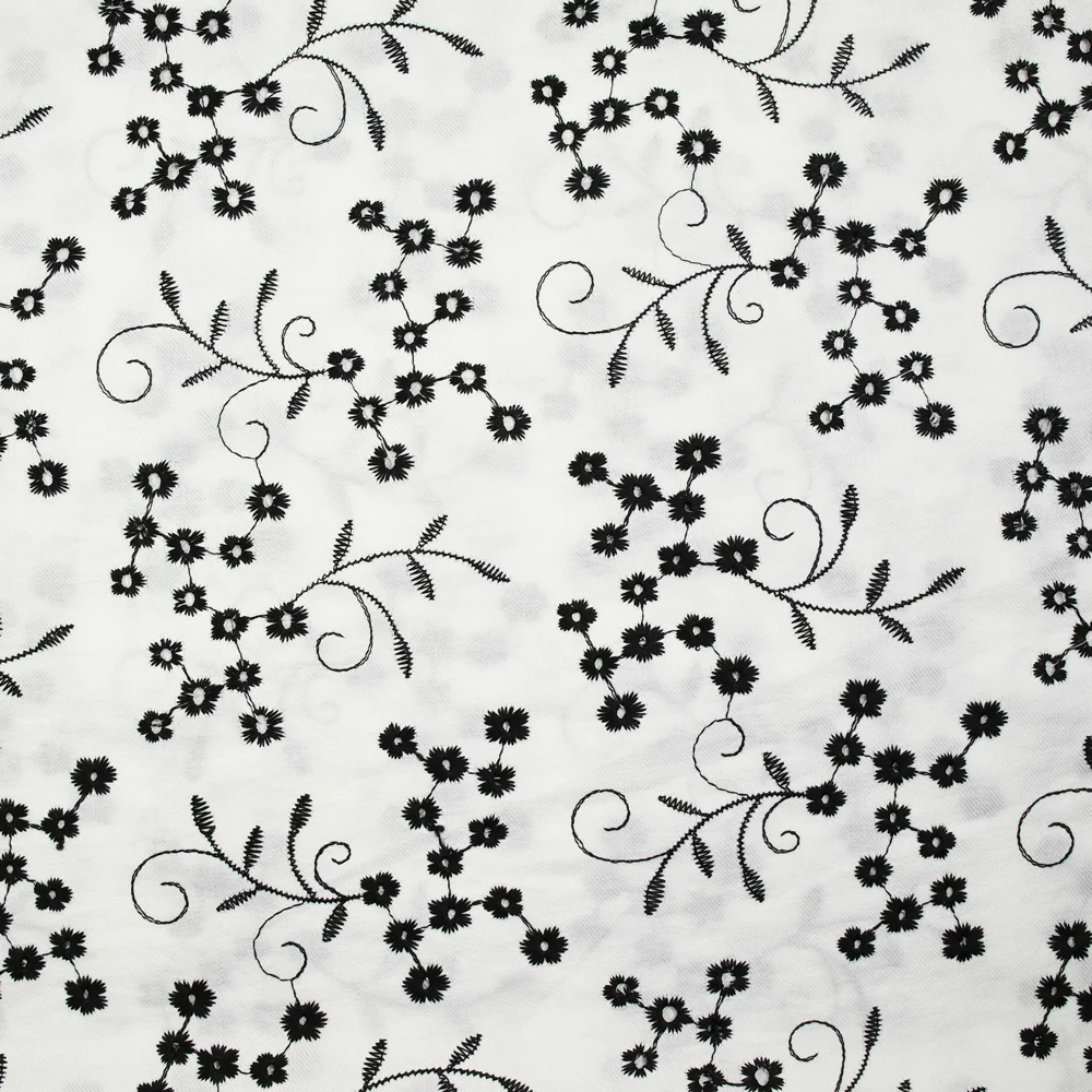 Twill de polyester brodé marguerite fond blanc - Image 4
