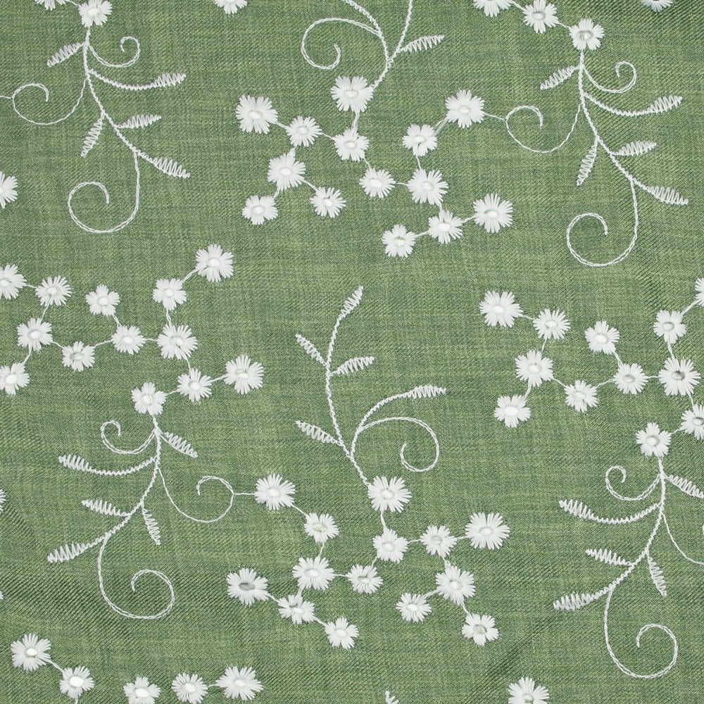 Twill de polyester brodé marguerite fond kaki - Image 6