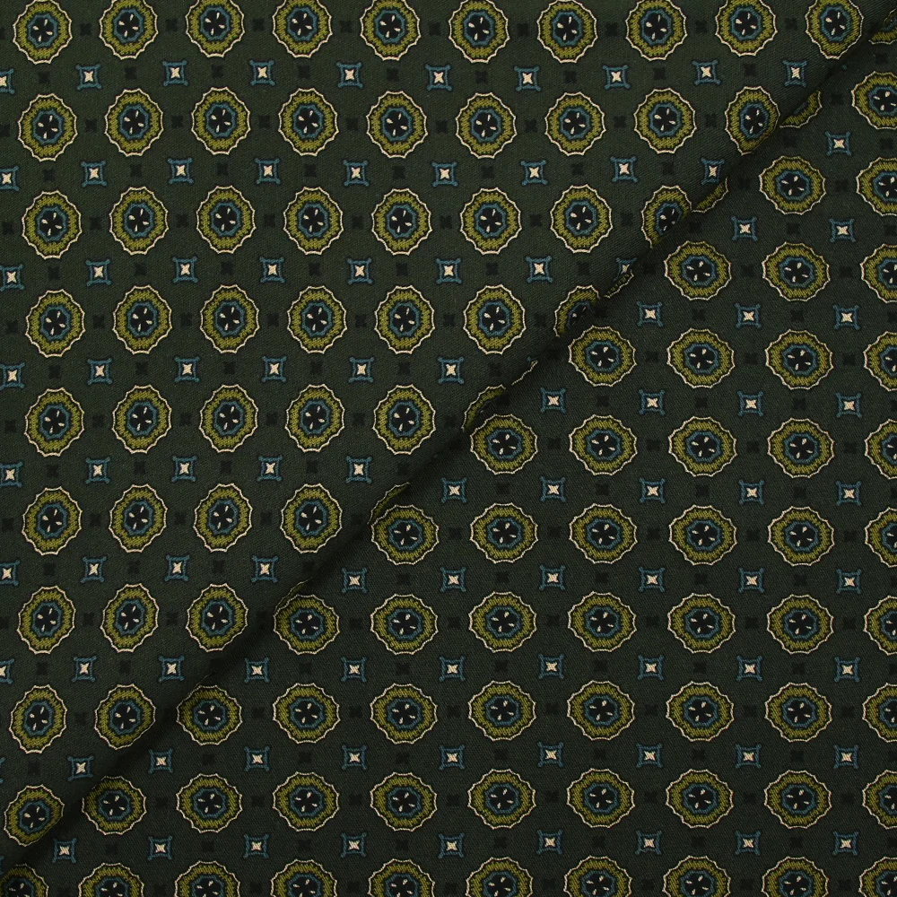 Twill de viscose imprimé médaille fond kaki - Image 4