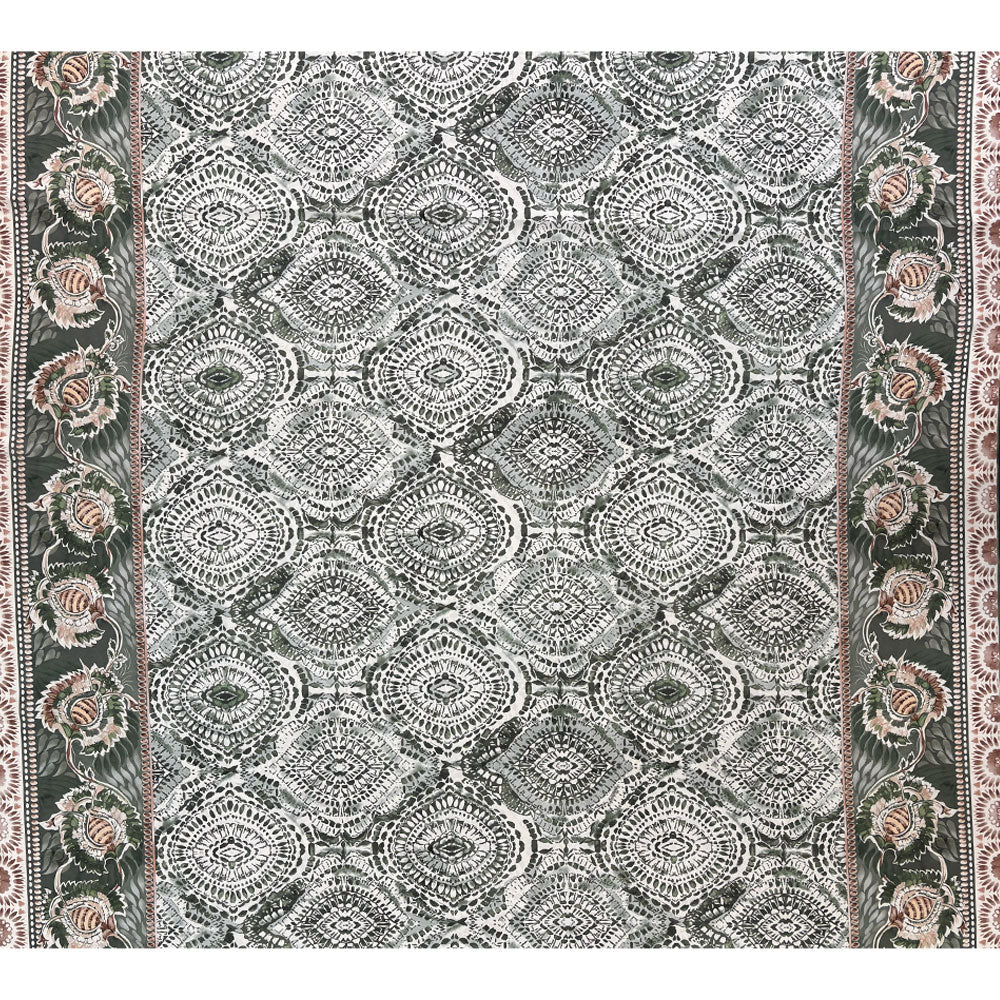 Twill polyester imprimé frise florale verte et marron fond blanc cassé - Image 4