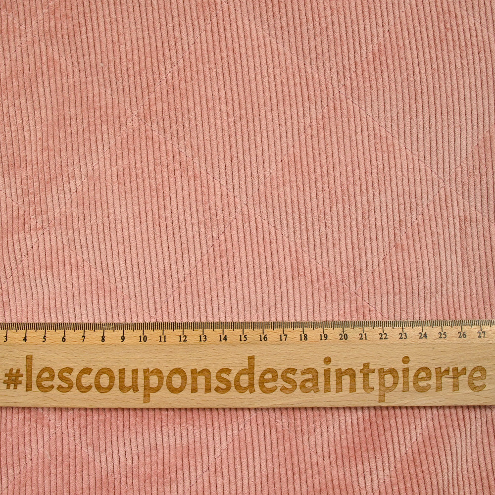 Velours de polyester côtelé matelassé envers sherpa vieux rose - Image 3