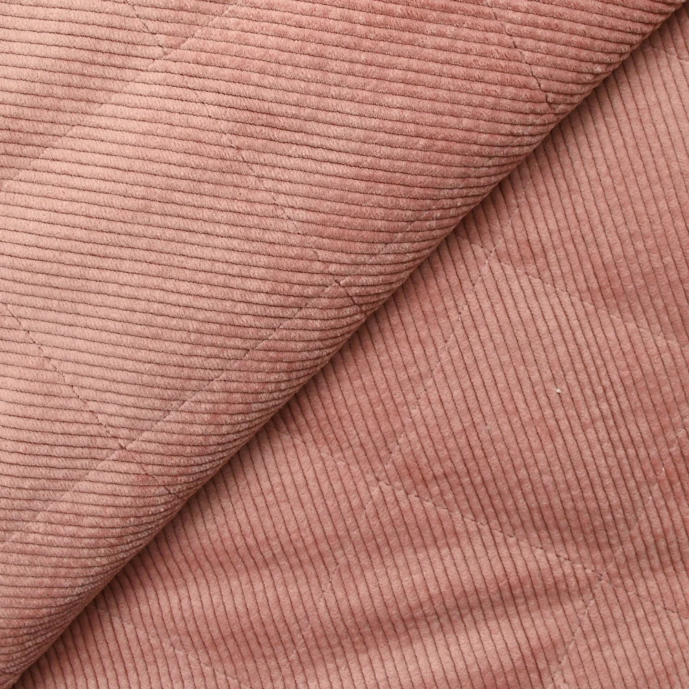 Velours de polyester côtelé matelassé envers sherpa vieux rose - Image 6