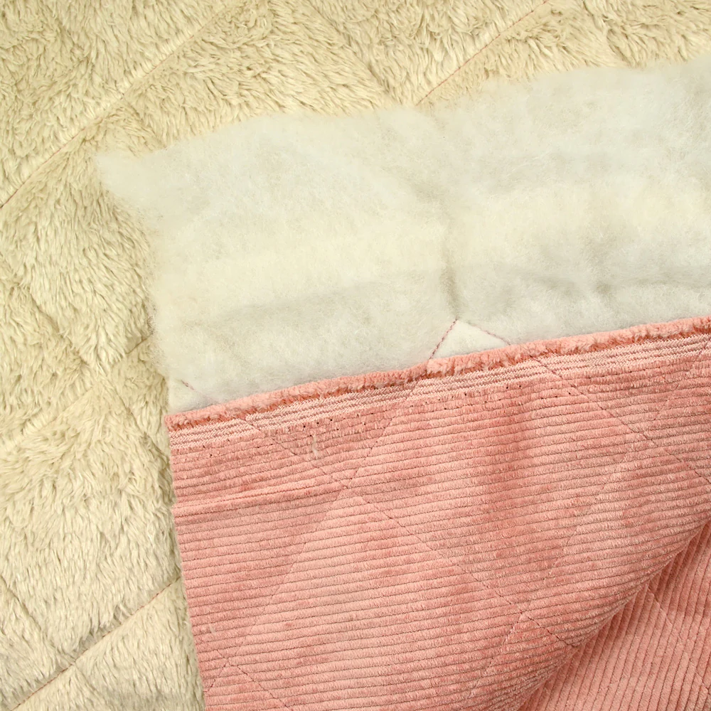 Velours de polyester côtelé matelassé envers sherpa vieux rose - Image 7
