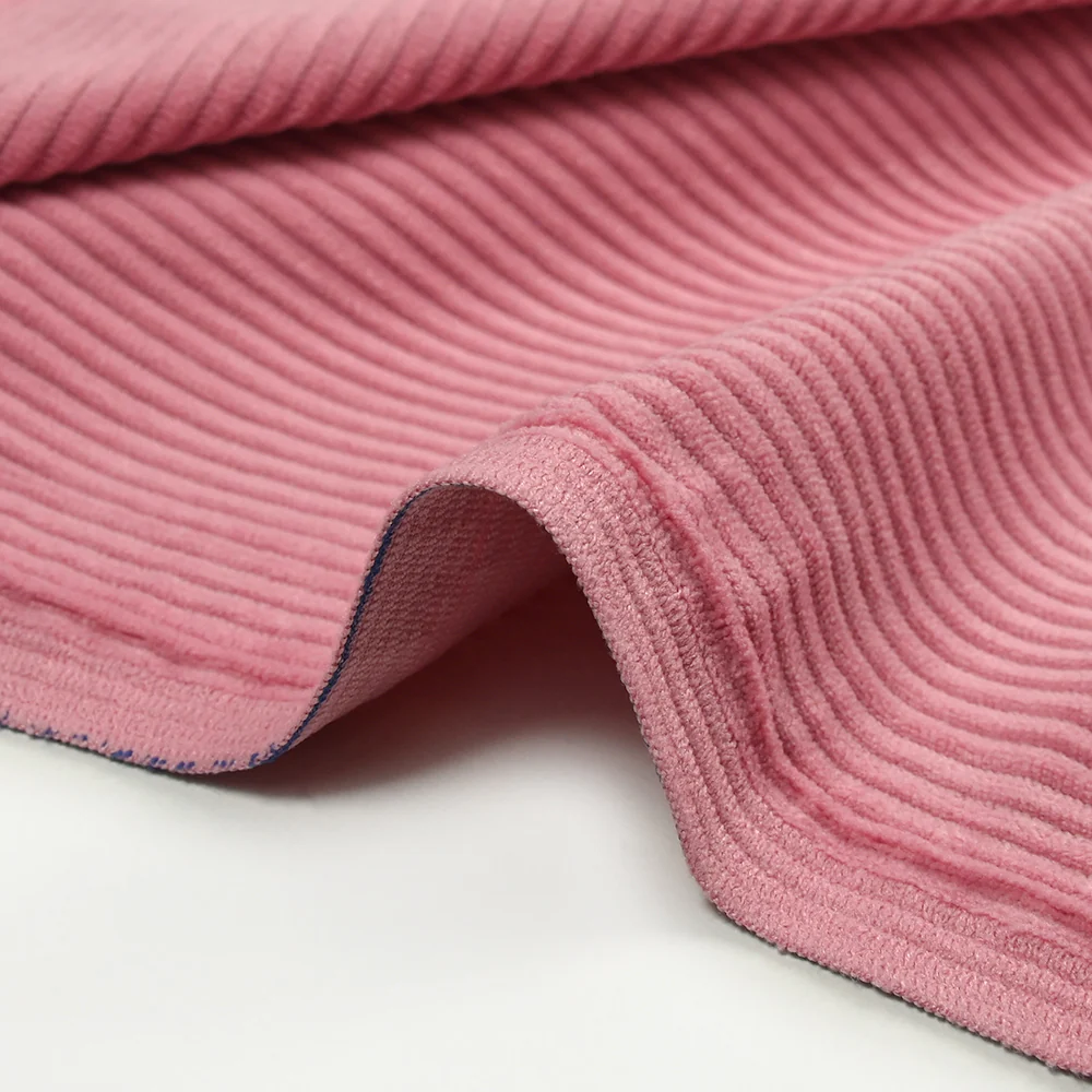 Velours polyester côtelé rose - Image 6