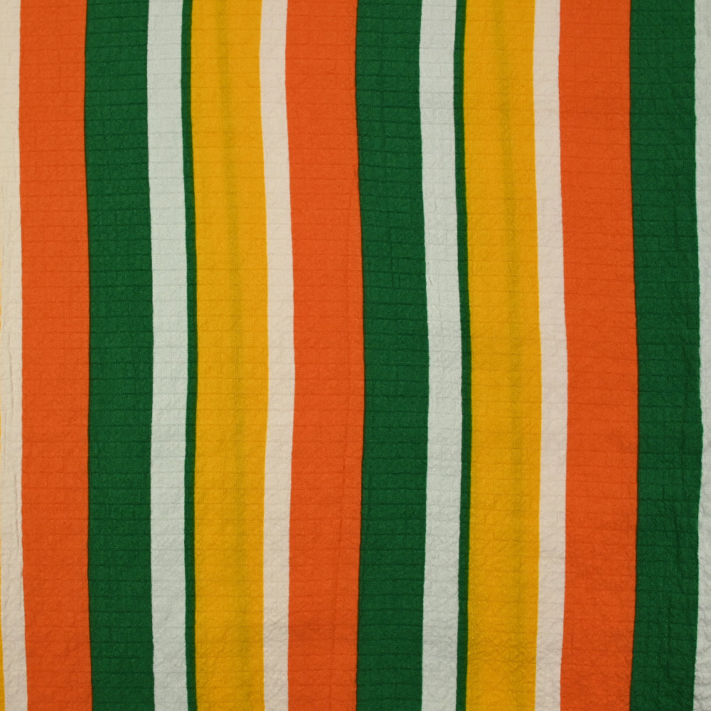 Viscose gaufrée imprimée rayée jaune, orange et vert - Image 4