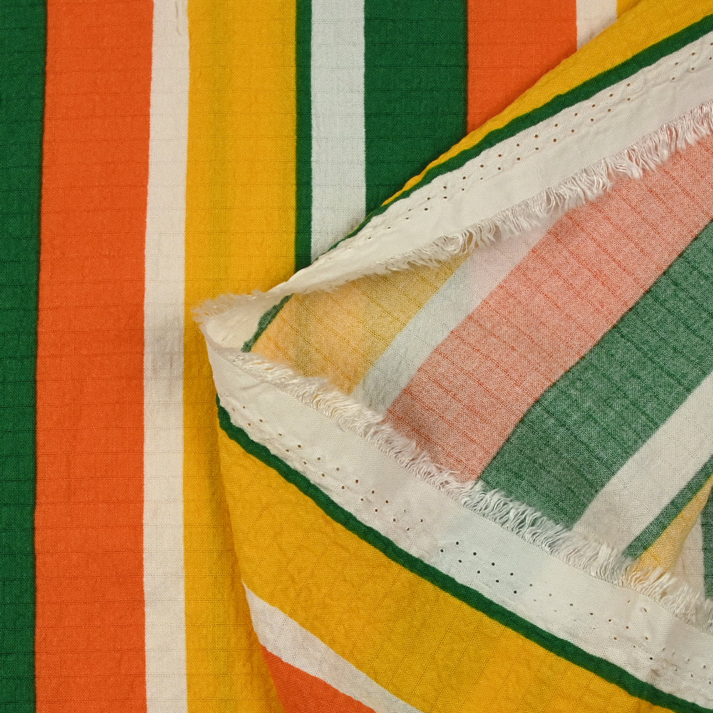 Viscose gaufrée imprimée rayée jaune, orange et vert - Image 6