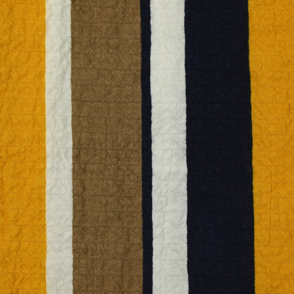 Viscose gaufrée imprimée rayée jaune, taupe et marine - Image 5