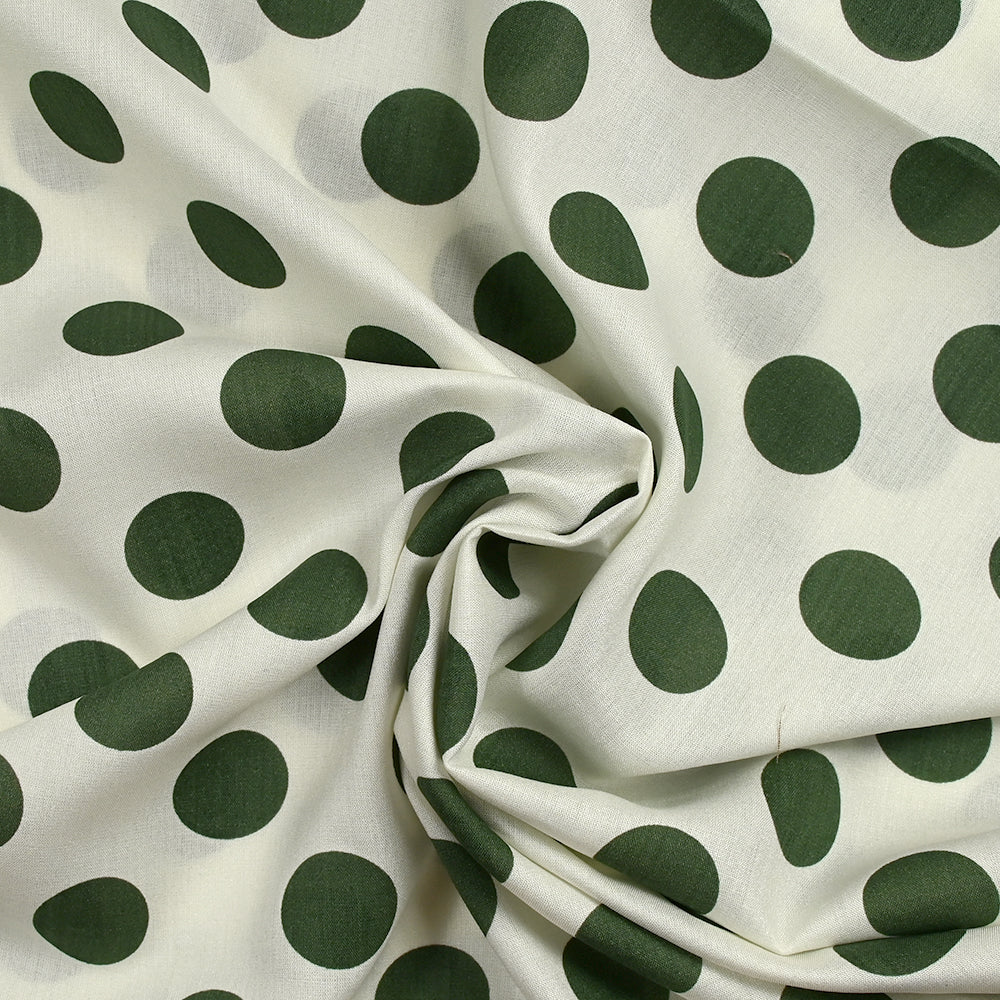 Viscose imprimée à pois kaki fond blanc cassé - Image 2