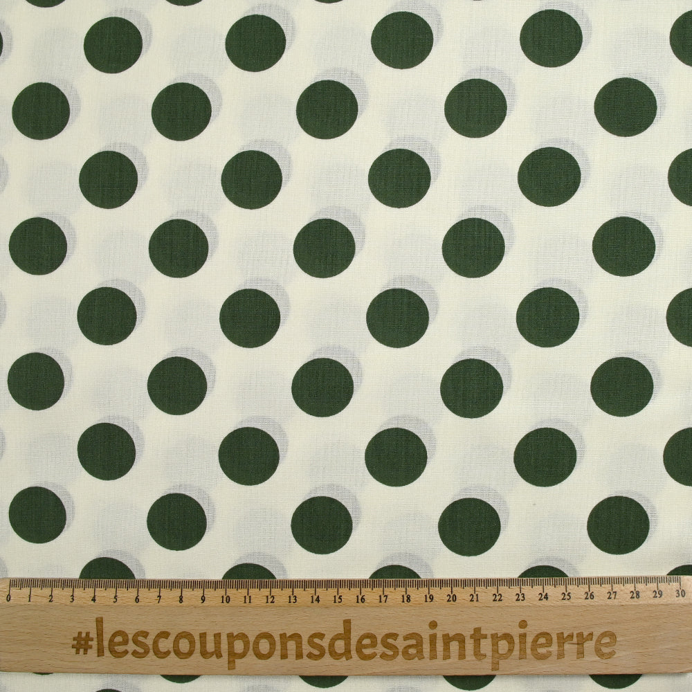 Viscose imprimée à pois kaki fond blanc cassé - Image 3
