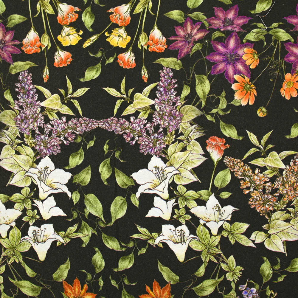 Viscose imprimée bouquet sauvage fond marron