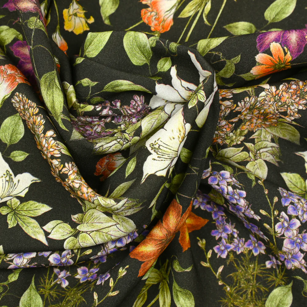 Viscose imprimée bouquet sauvage fond marron - Image 2