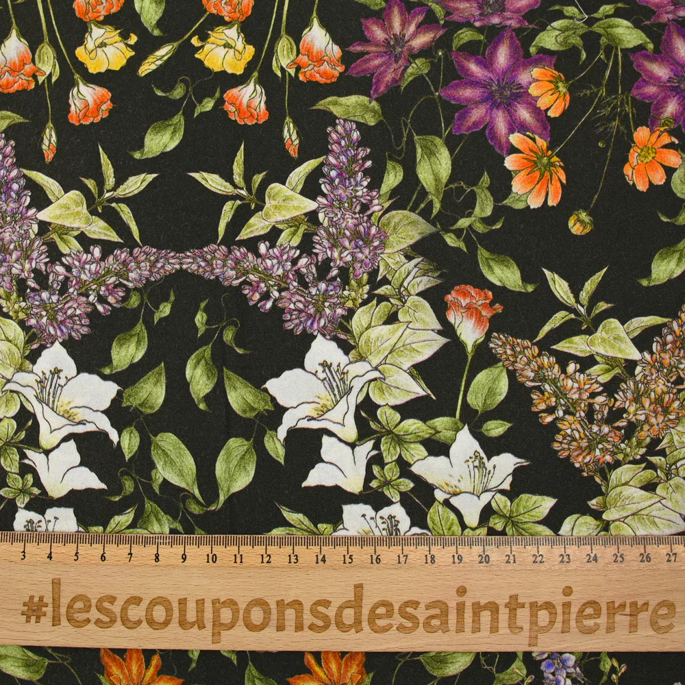 Viscose imprimée bouquet sauvage fond marron - Image 3
