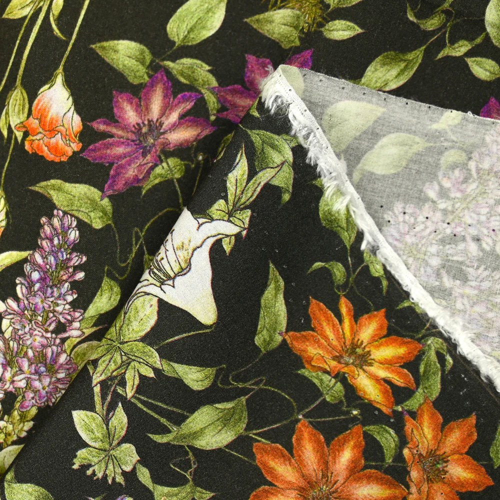 Viscose imprimée bouquet sauvage fond marron - Image 4