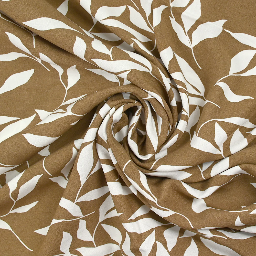 Viscose imprimée feuille dans le vent fond marron - Image 2