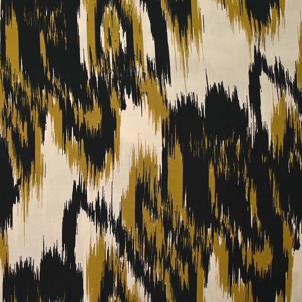 Viscose imprimée feuilles mystiques ocre fond beige