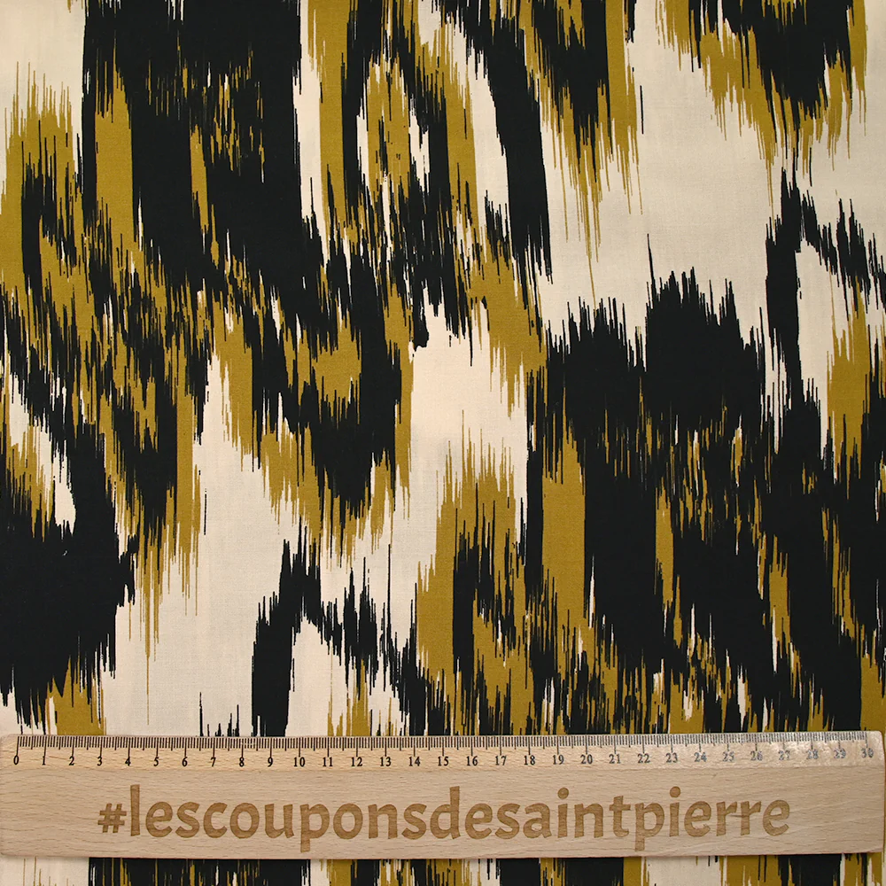 Viscose imprimée feuilles mystiques ocre fond beige - Image 3