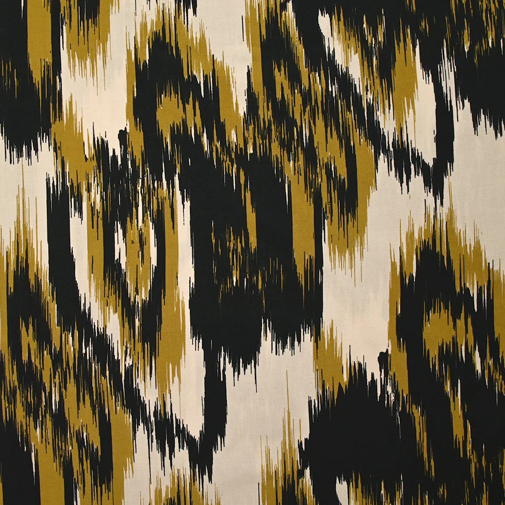 Viscose imprimée feuilles mystiques ocre fond beige - Image 4