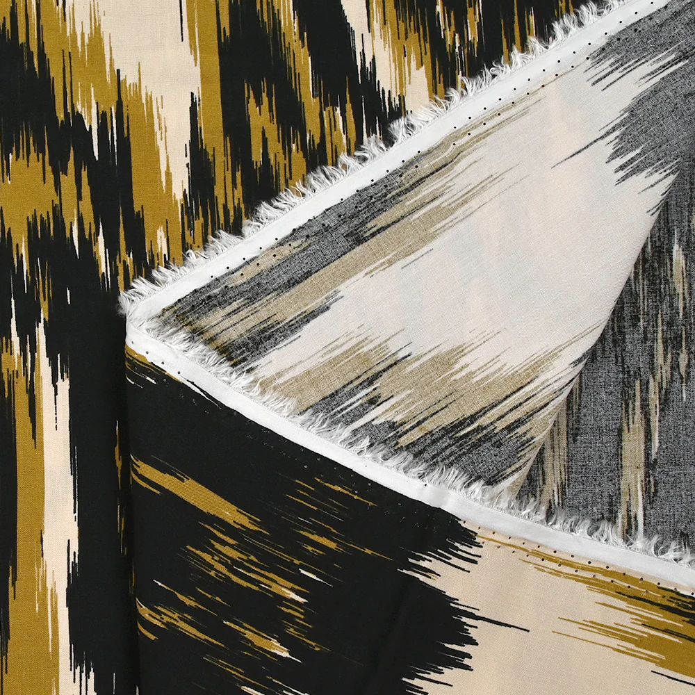 Viscose imprimée feuilles mystiques ocre fond beige - Image 6