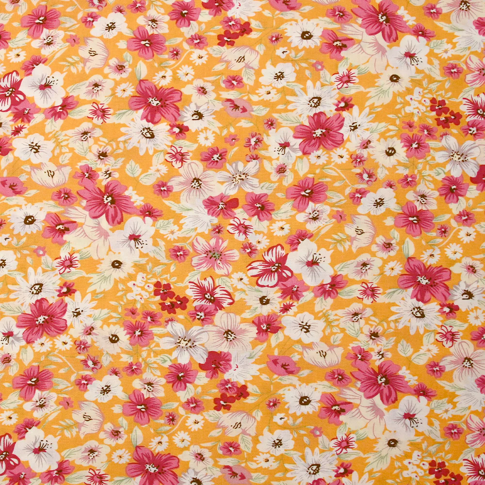 Viscose imprimée fleurs d'été fond abricot