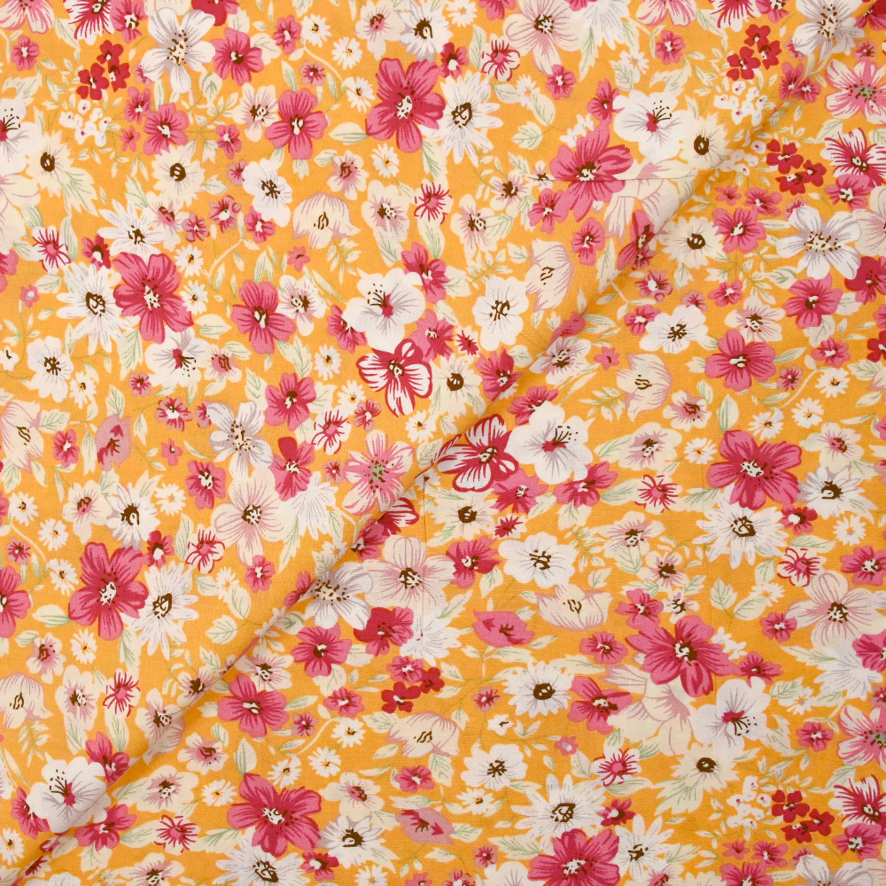 Viscose imprimée fleurs d'été fond abricot - Image 4